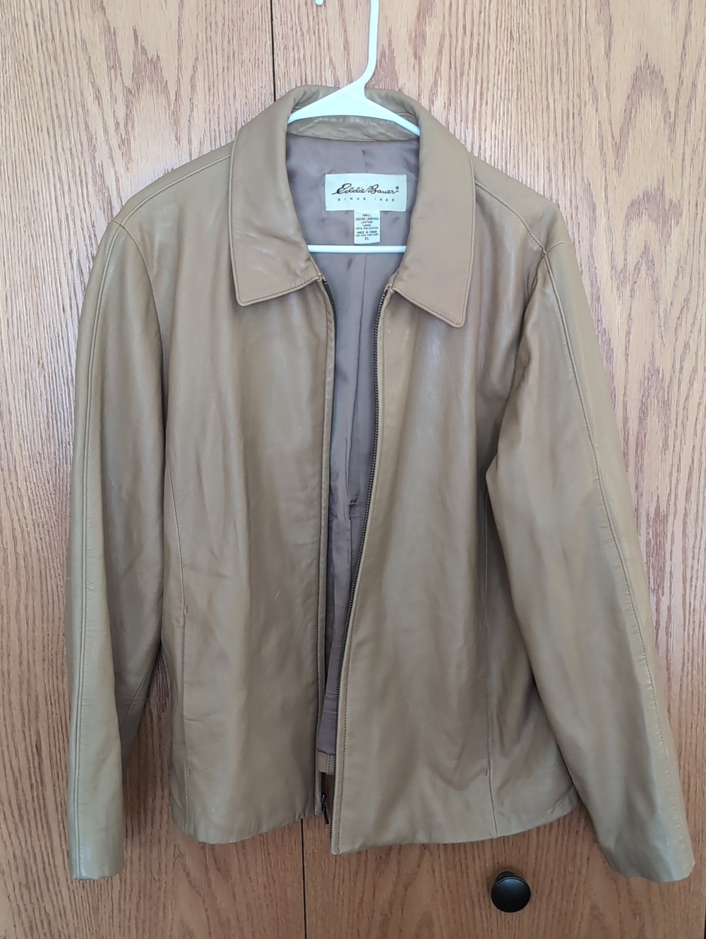Vintage Eddie Bauer Light Brown Leather Zip-Front Jacket